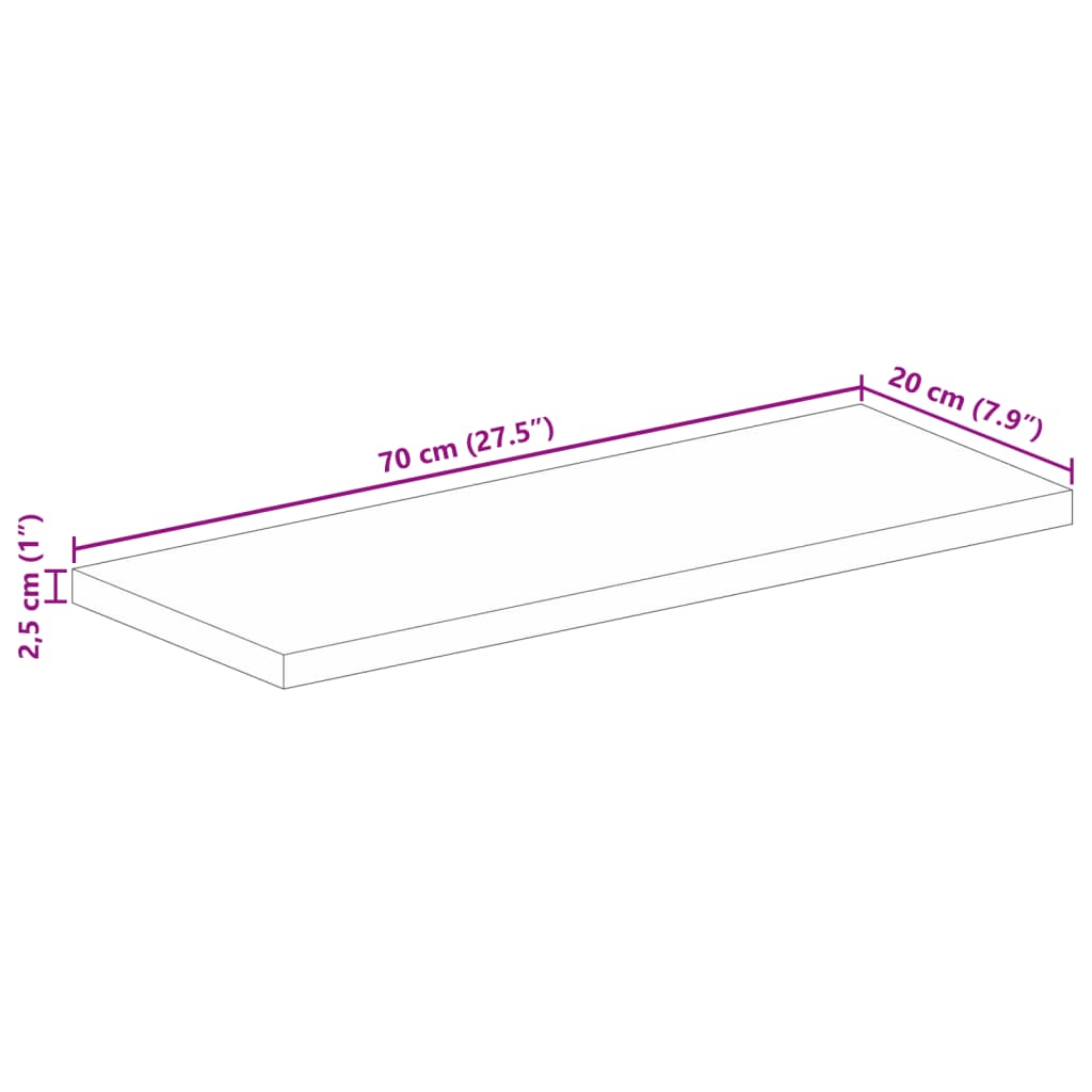 Tafelblad rechthoekig 70x20x2,5 cm massief gerecycled hout