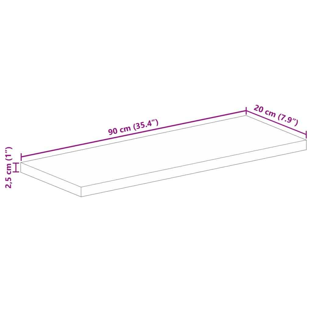 Tafelblad rechthoekig 90x20x2,5 cm massief gerecycled hout