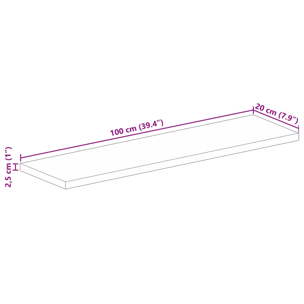 Tafelblad rechthoekig 100x20x2,5 cm massief gerecycled hout