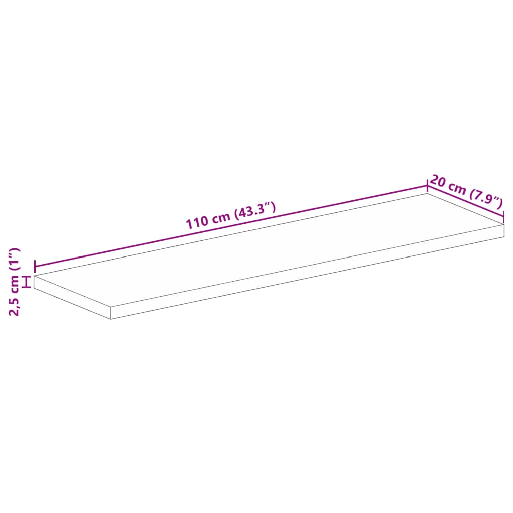 Tafelblad rechthoekig 110x20x2,5 cm massief gerecycled hout