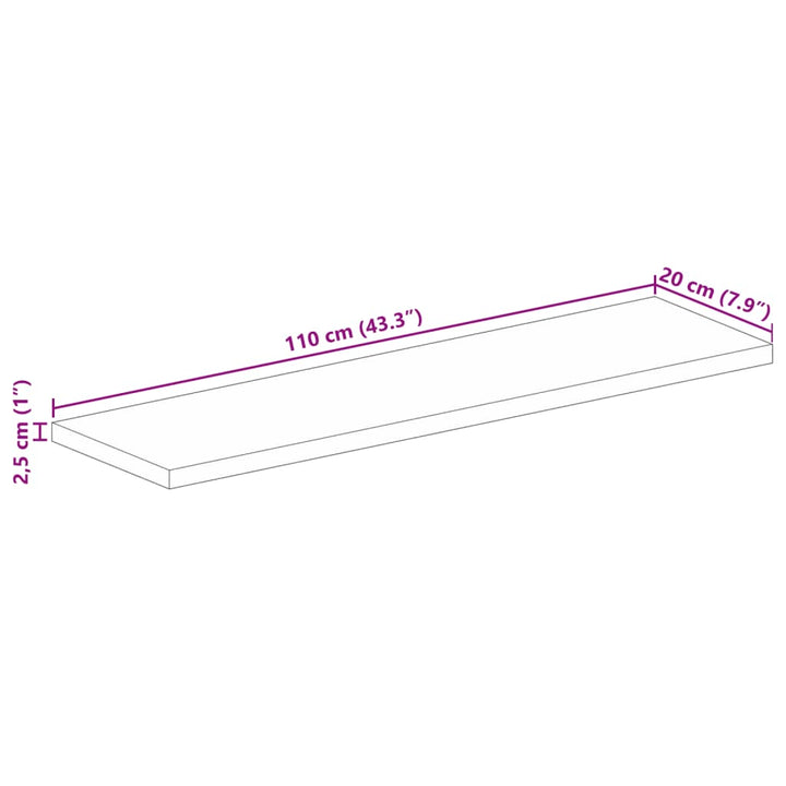 Tafelblad rechthoekig 110x20x2,5 cm massief gerecycled hout