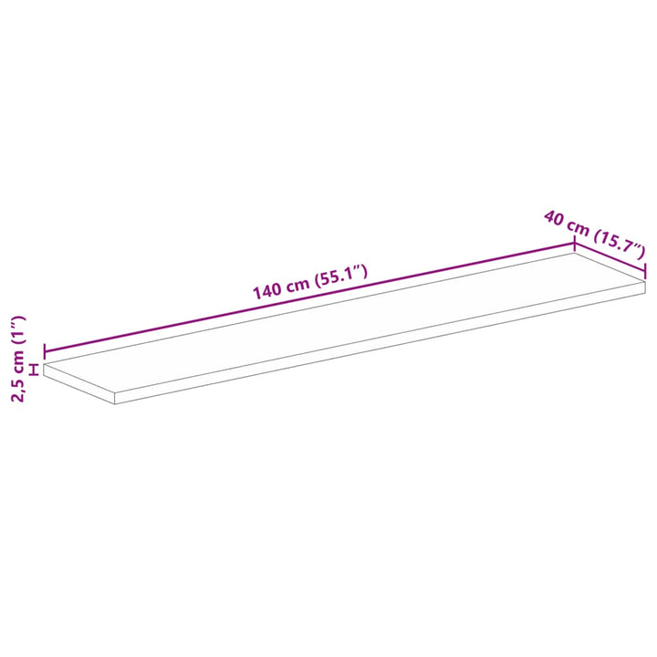 Tafelblad rechthoekig 140x40x2,5 cm massief gerecycled hout