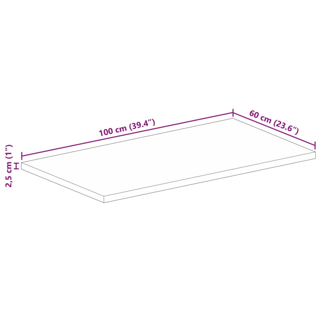 Tafelblad rechthoekig 100x60x2,5 cm massief gerecycled hout