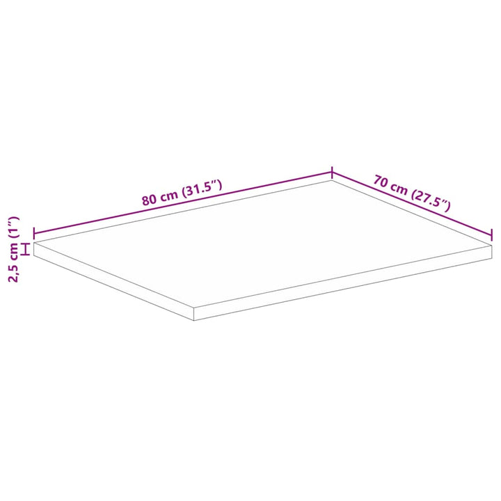 Tafelblad rechthoekig 80x70x2,5 cm massief gerecycled hout