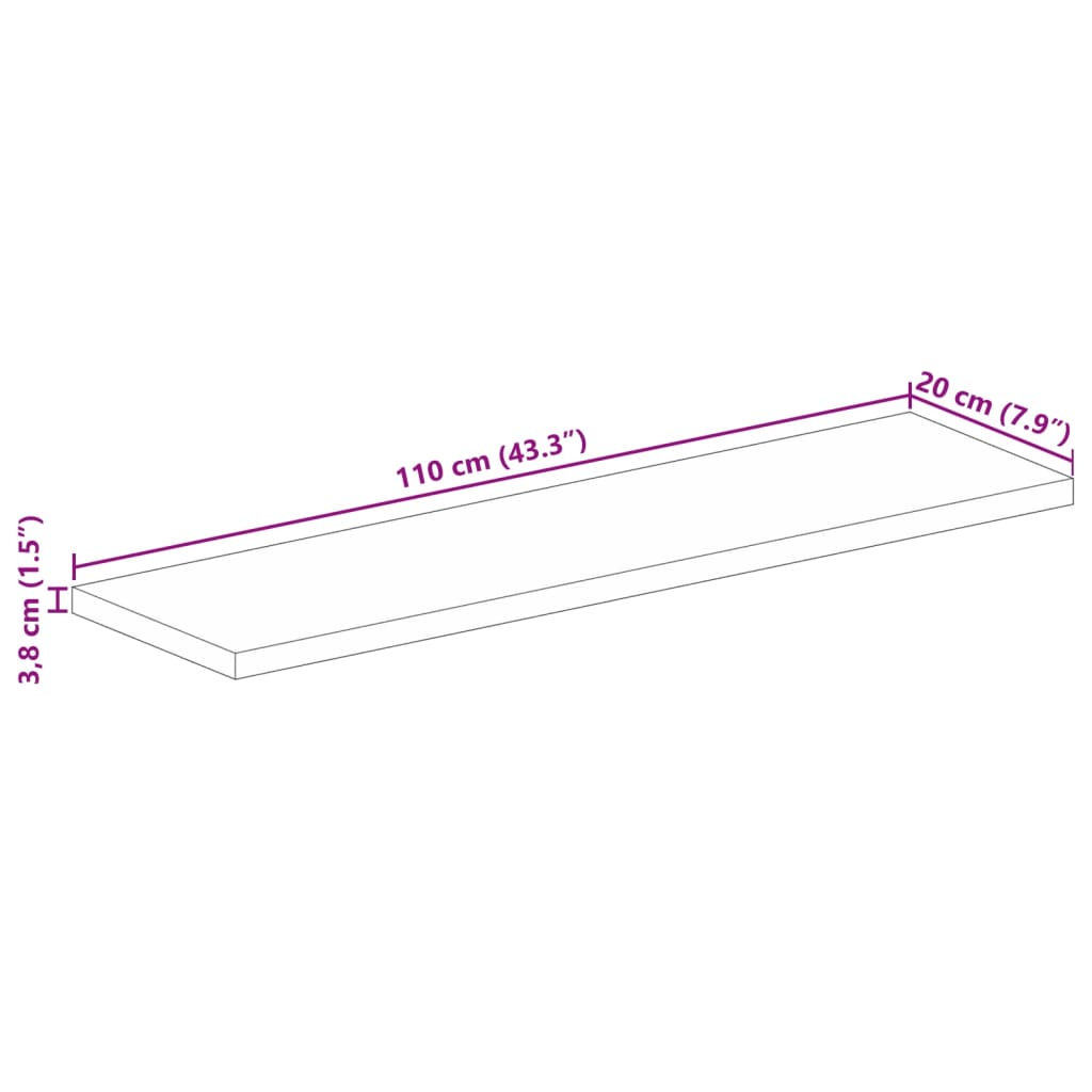 Tafelblad rechthoekig 110x20x3,8 cm massief gerecycled hout