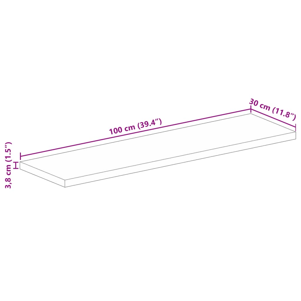 Tafelblad rechthoekig 100x30x3,8 cm massief gerecycled hout