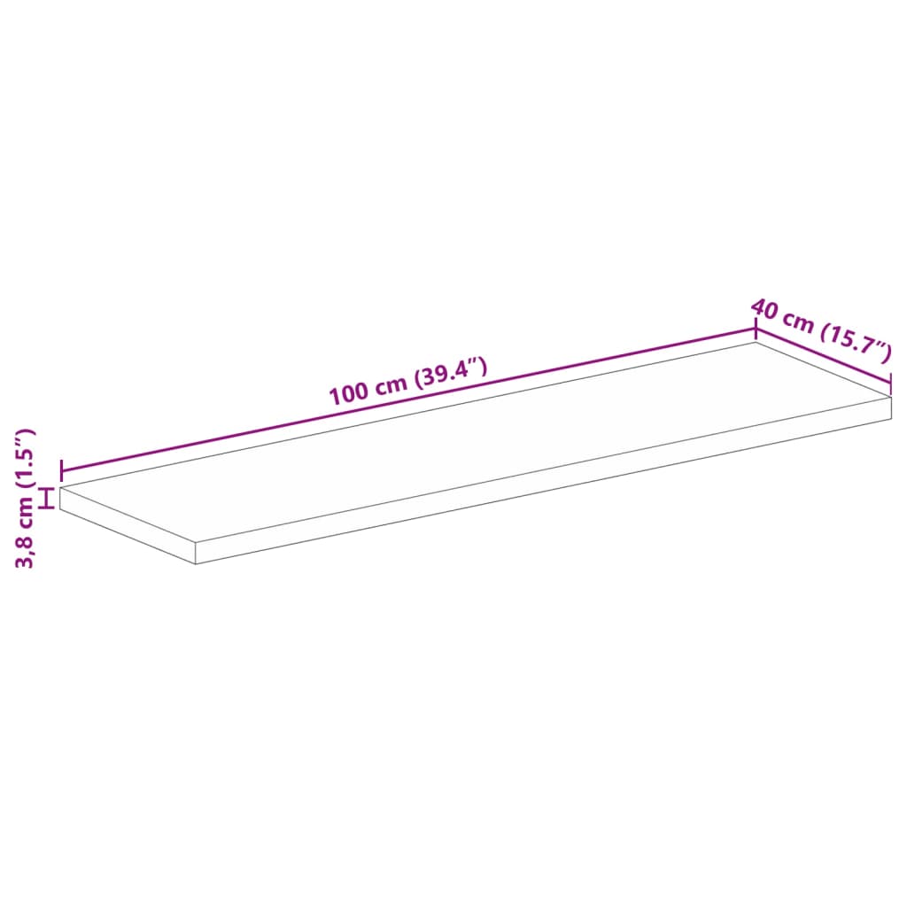 Tafelblad rechthoekig 100x40x3,8 cm massief gerecycled hout