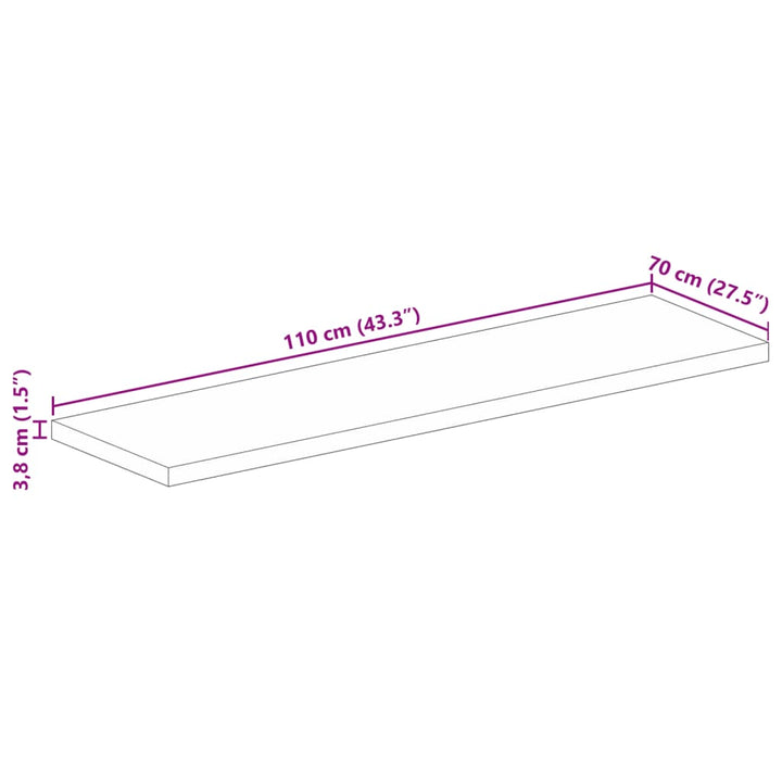 Tafelblad rechthoekig 110x70x3,8 cm massief gerecycled hout