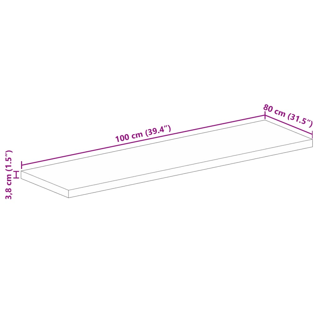 Tafelblad rechthoekig 100x80x3,8 cm massief gerecycled hout