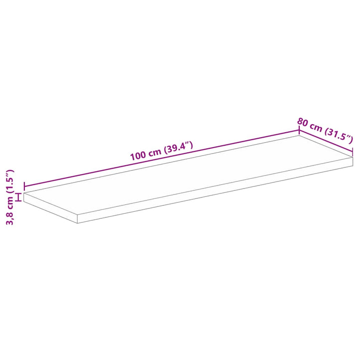 Tafelblad rechthoekig 100x80x3,8 cm massief gerecycled hout