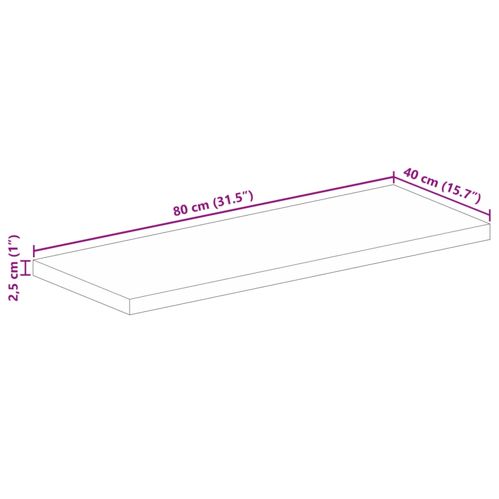 Tafelblad rechthoekig 80x40x2,5 cm massief gerecycled hout