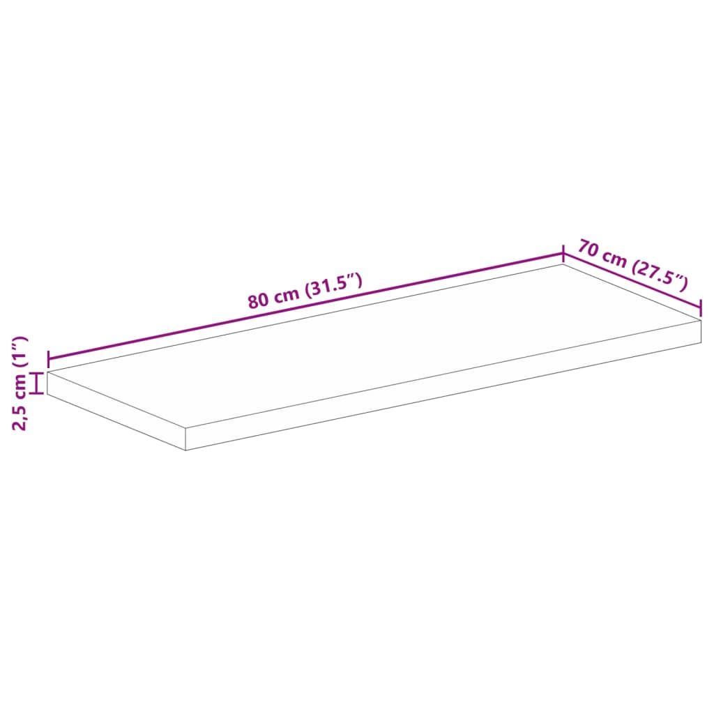 Tafelblad rechthoekig 80x70x2,5 cm massief gerecycled hout