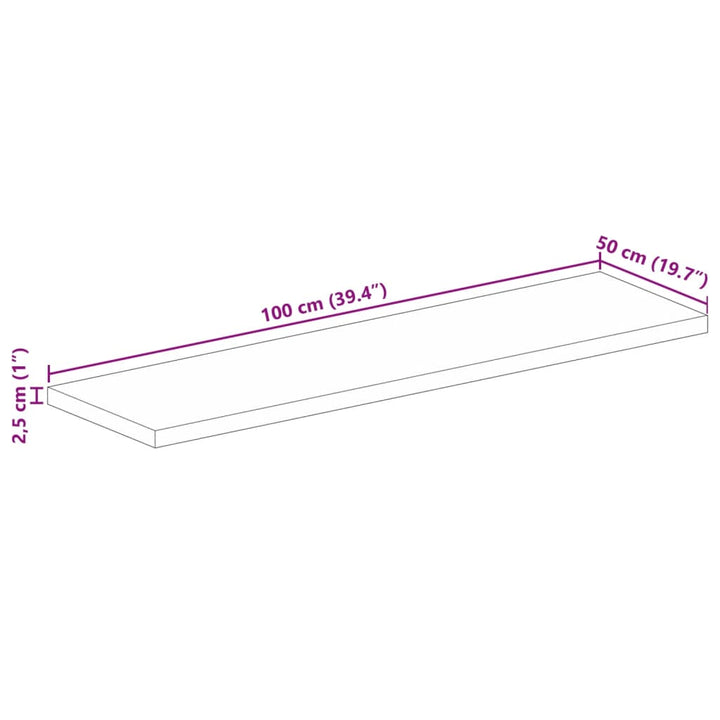 Tafelblad rechthoekig 100x50x2,5 cm massief ruw mangohout