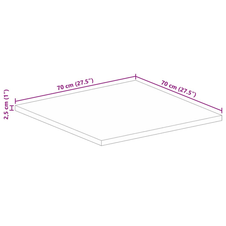 Tafelblad vierkant 70x70x2,5 cm massief ruw mangohout