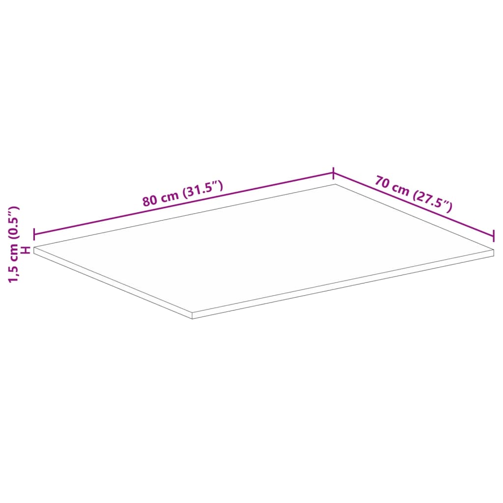 Tafelblad rechthoekig 80x70x1,5 cm massief ruw mangohout