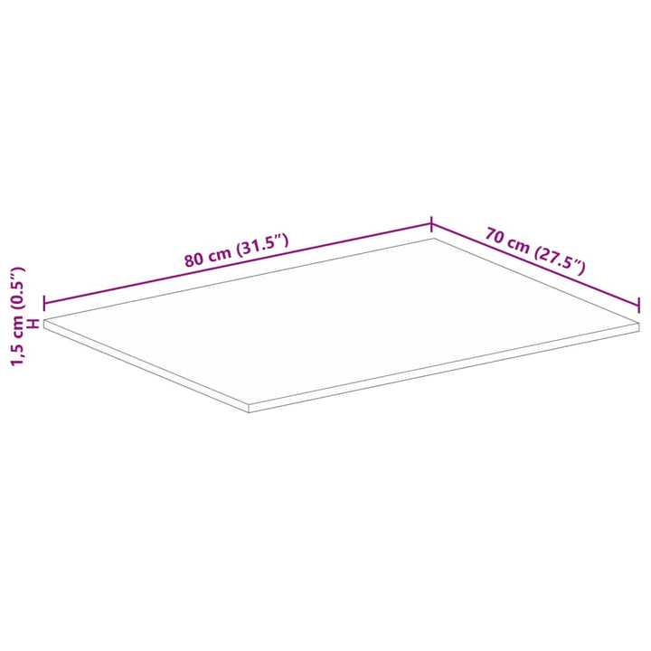 Tafelblad rechthoekig 80x70x1,5 cm massief ruw mangohout