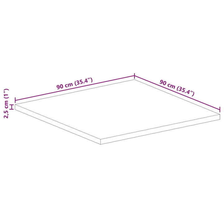 Tafelblad vierkant 90x90x2,5 cm massief ruw mangohout