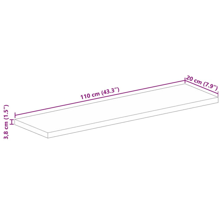 Tafelblad rechthoekig 110x20x3,8 cm massief mangohout