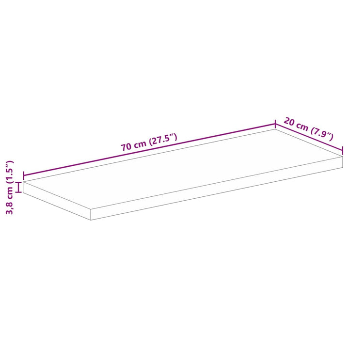 Tafelblad rechthoekig 70x20x3,8 cm massief mangohout