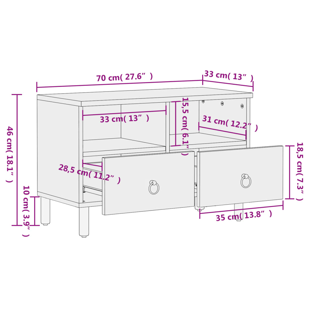 Tv-meubel 70x33x46 cm massief mangohout