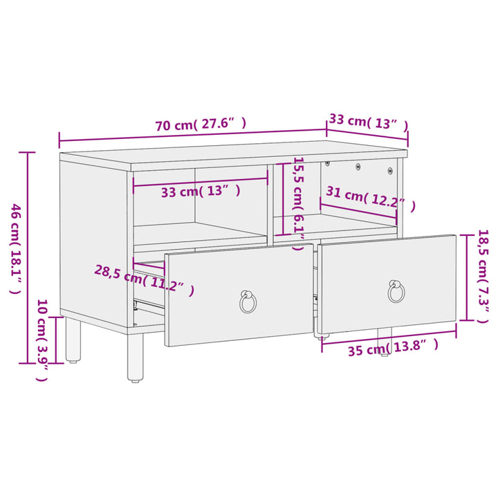 Tv-meubel 70x33x46 cm massief mangohout