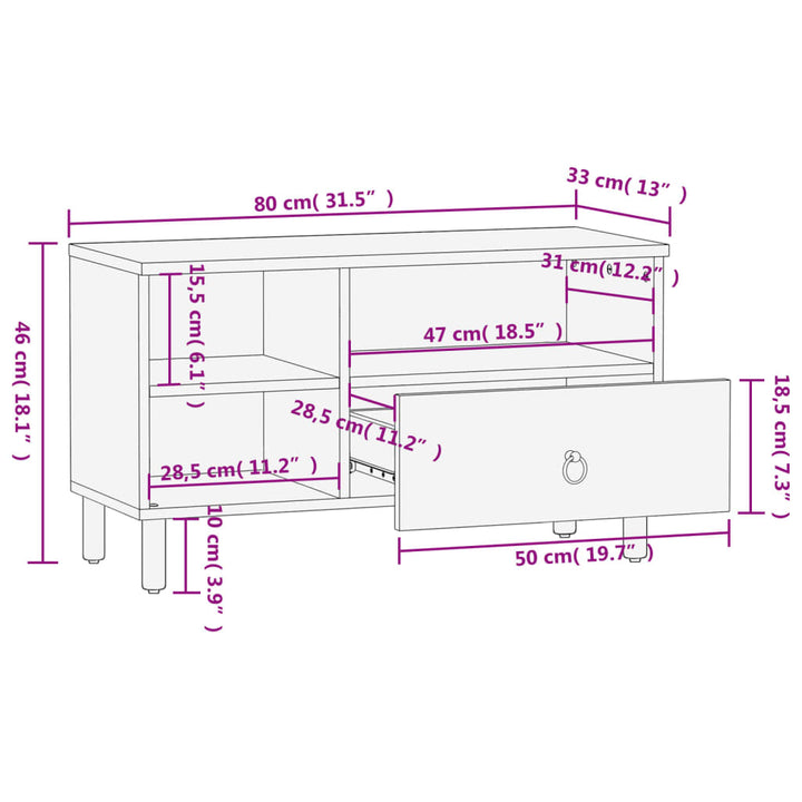 Tv-meubel 80x33x46 cm massief mangohout