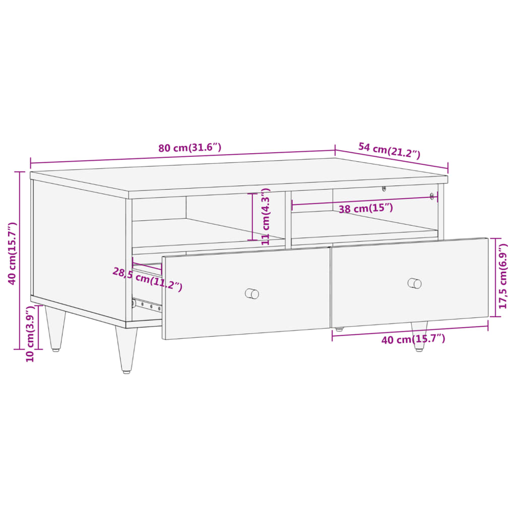 Salontafel 80x54x40 cm massief mangohout