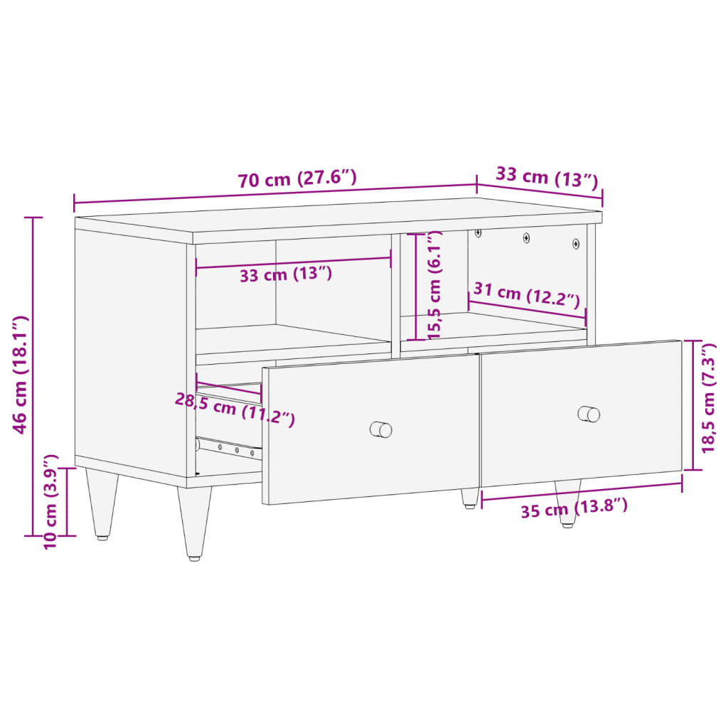 Tv-meubel 70x33x46 cm massief mangohout