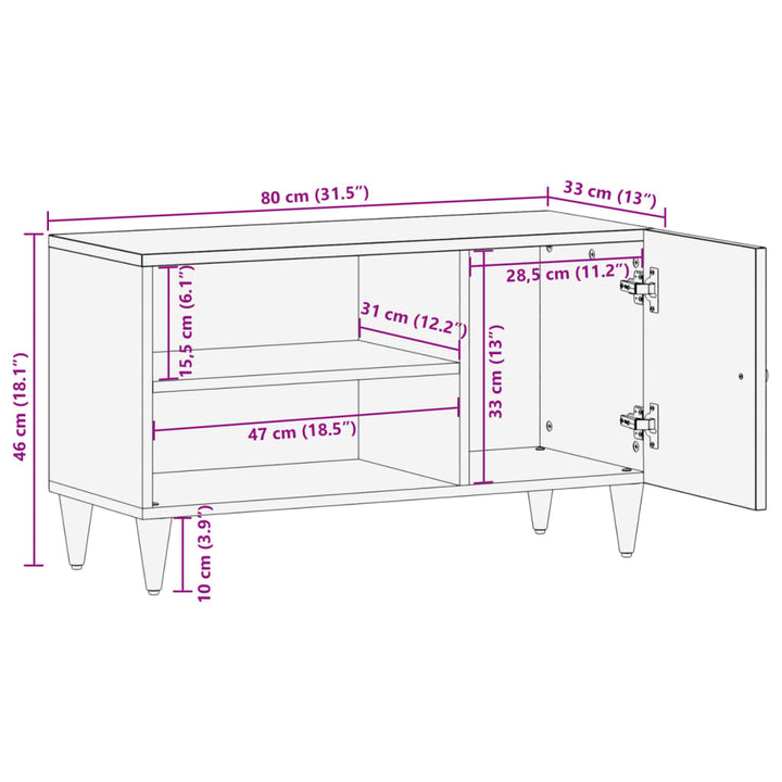 Tv-meubel 80x33x46 cm massief mangohout