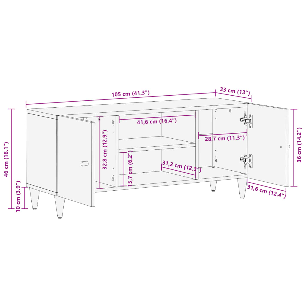 Tv-meubel 105x33x46cm massief mangohout