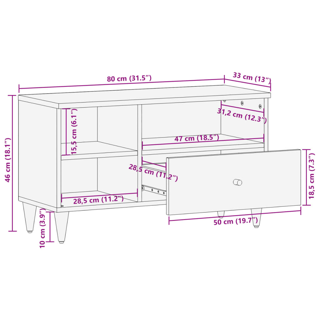 Tv-meubel 80x33x46 cm massief mangohout