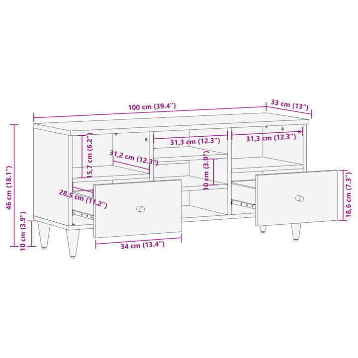 Tv-meubel 100x33x46 cm massief mangohout