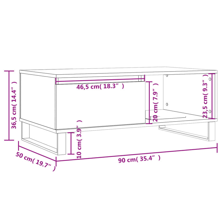 Salontafel 90x50x36,5 cm bewerkt hout wit