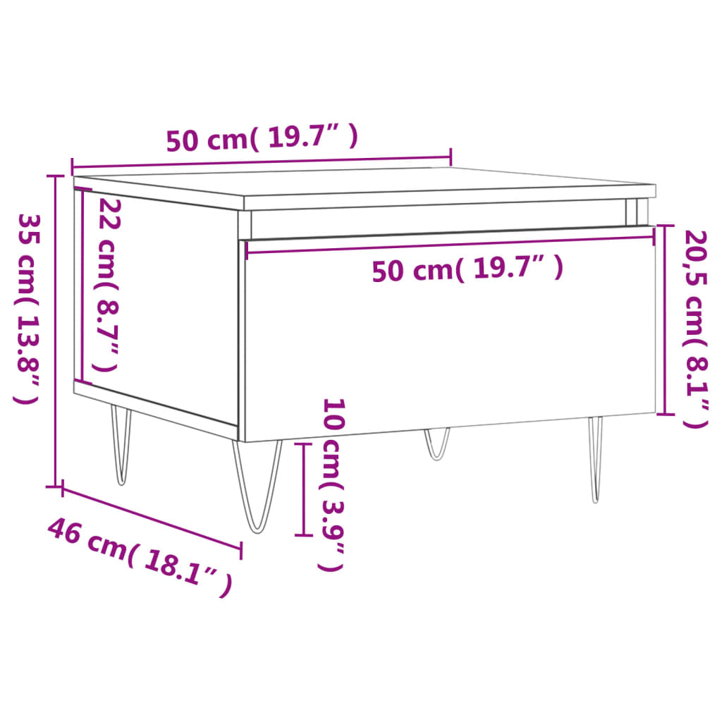 Salontafels 2 st 50x46x35 cm bewerkt hout hoogglans wit