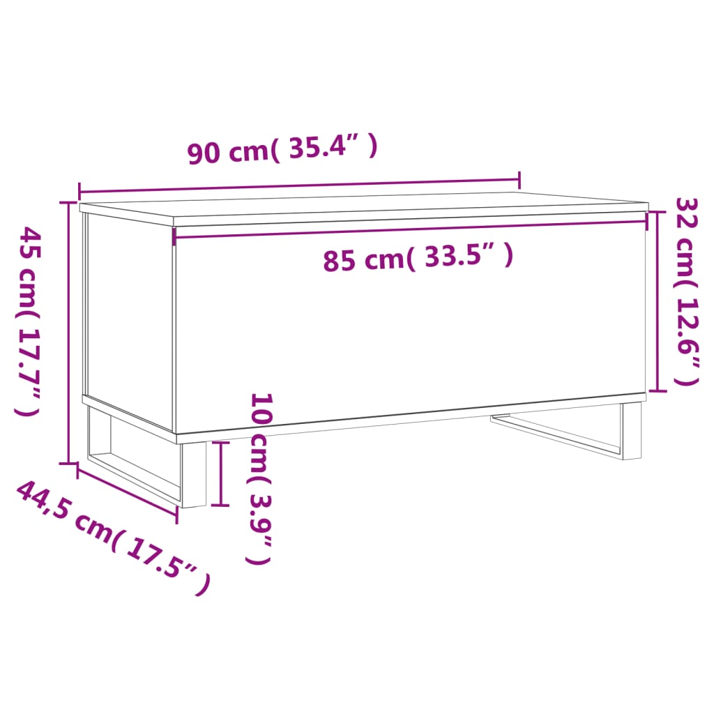 Salontafel 90x44,5x45 cm bewerkt hout betongrijs