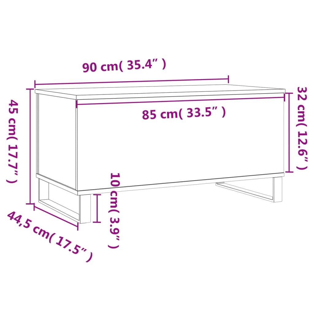 Salontafel 90x44,5x45 cm bewerkt hout grijs sonoma eikenkleurig