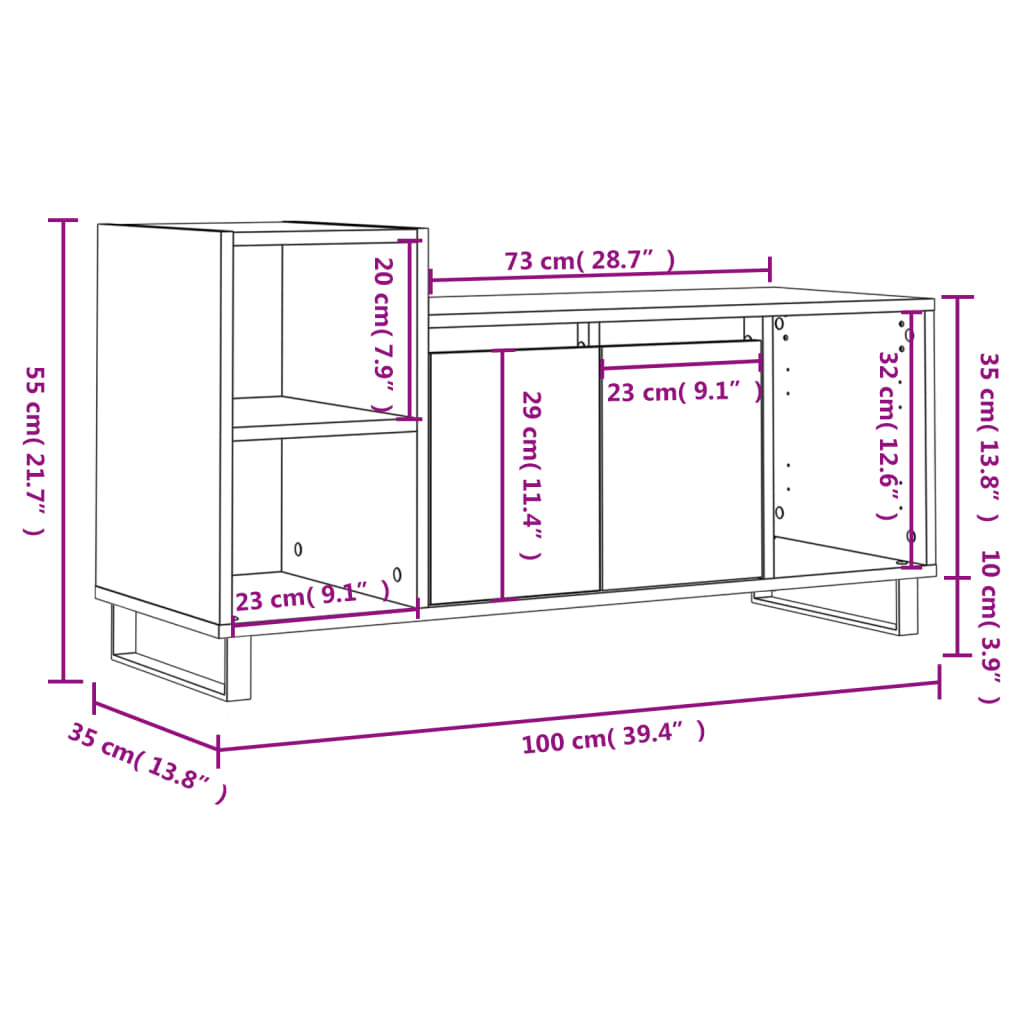 Tv-meubel 100x35x55 cm bewerkt hout bruin eikenkleur