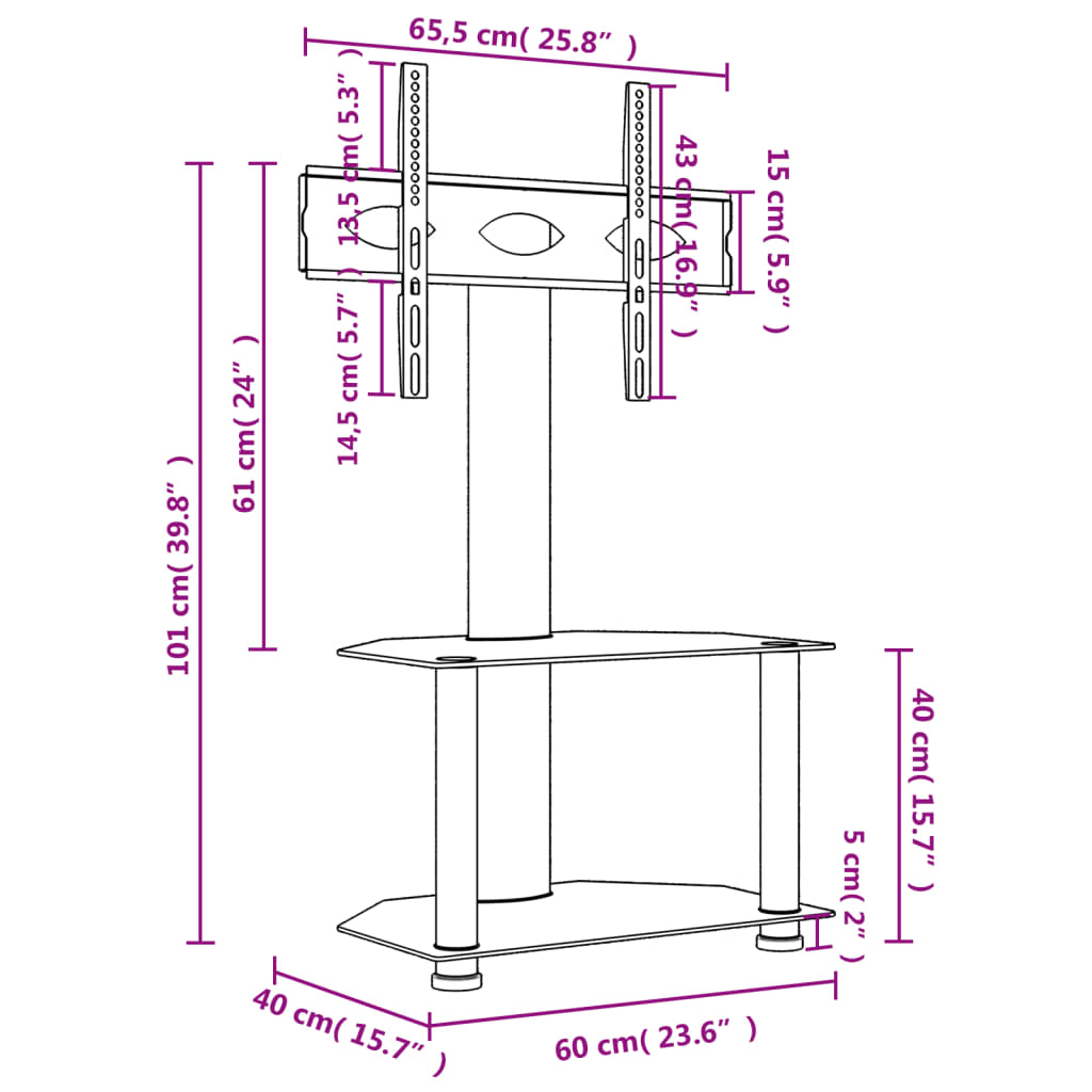 Tv-standaard hoek 2-laags voor 32-70 inch zwart