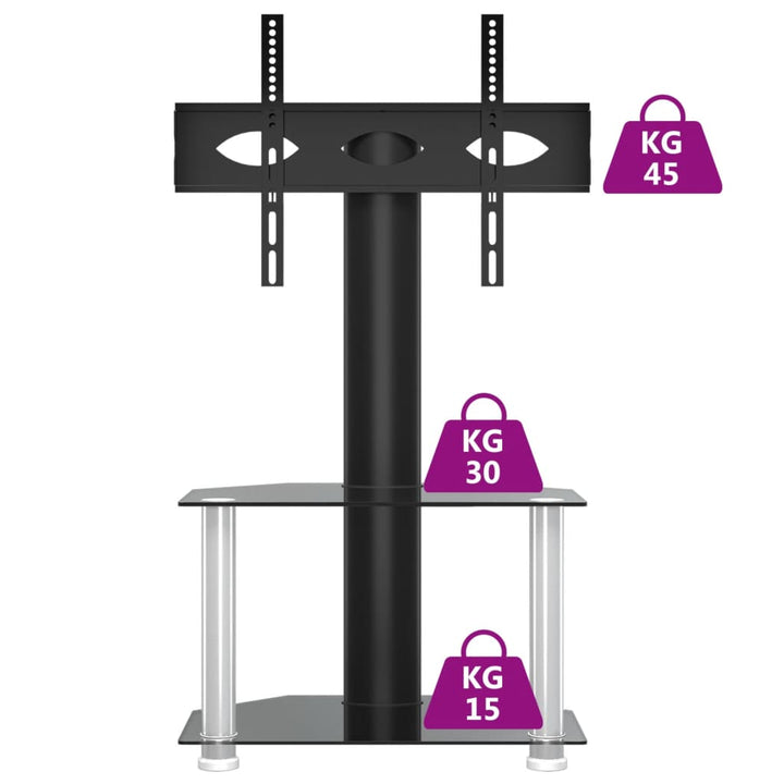 Tv-standaard hoek 2-laags voor 32-70 inch zwart en zilverkleur