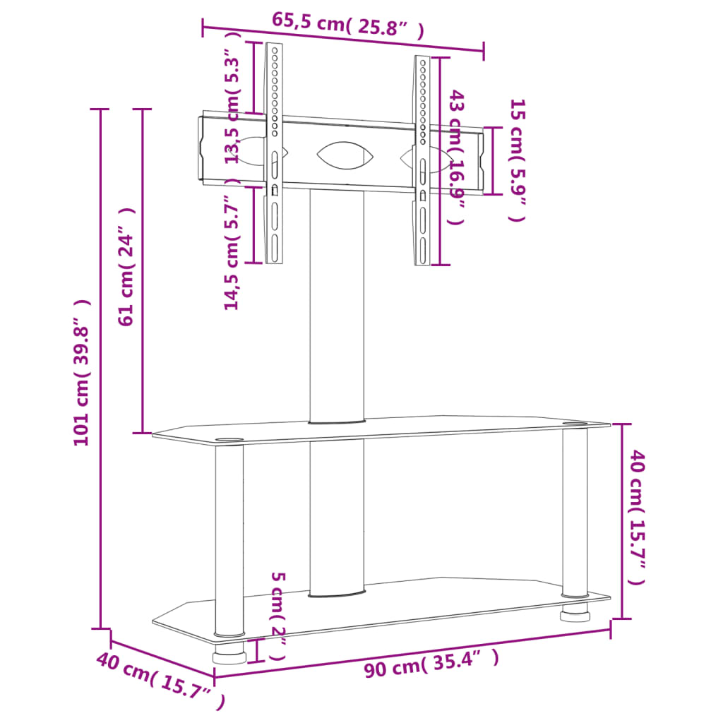 Tv-standaard hoek 2-laags voor 32-70 inch zwart