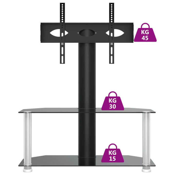 Tv-standaard hoek 2-laags voor 32-70 inch zwart en zilverkleur