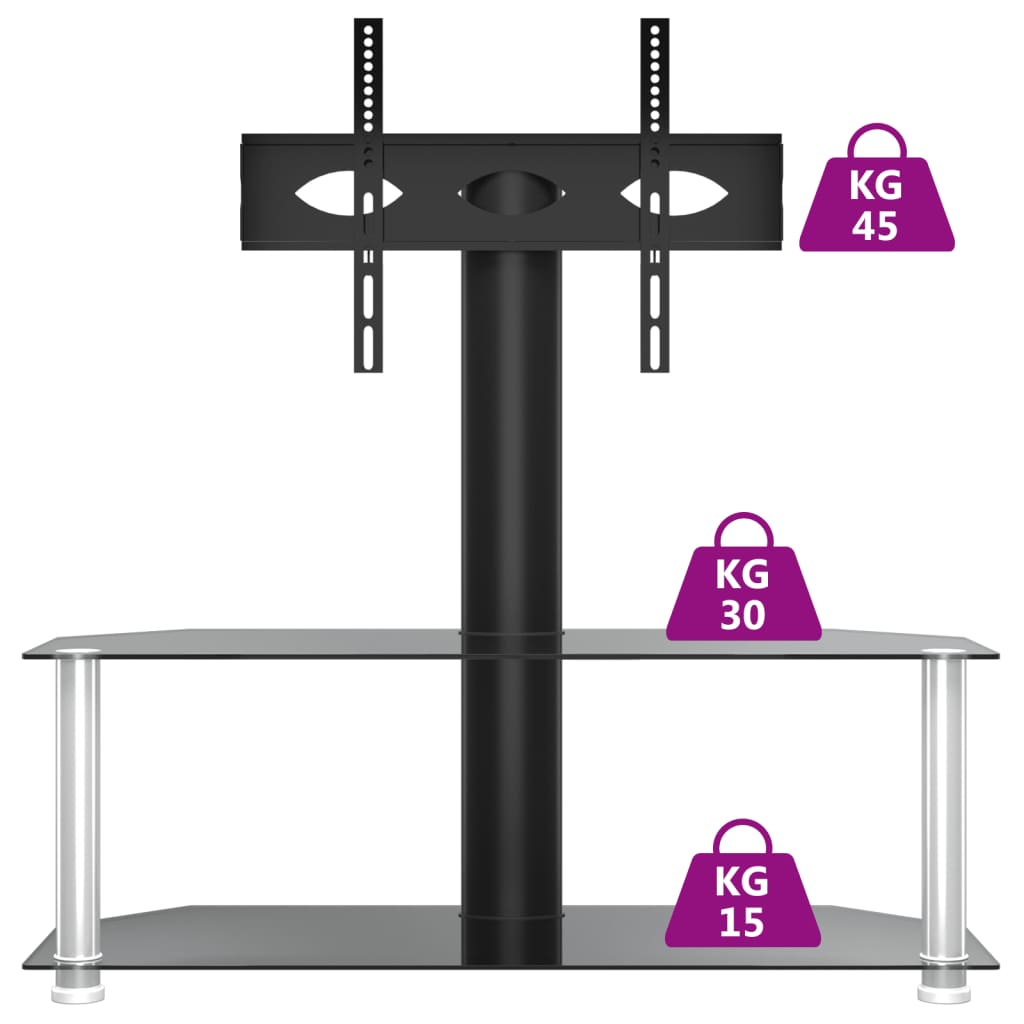 Tv-standaard hoek 2-laags voor 32-70 inch zwart en zilverkleur