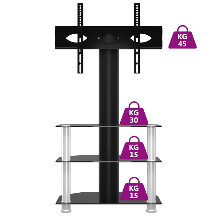 Tv-standaard hoek 3-laags voor 32-70 inch zwart en zilverkleur