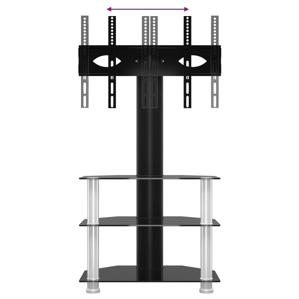 Tv-standaard hoek 3-laags voor 32-70 inch zwart en zilverkleur