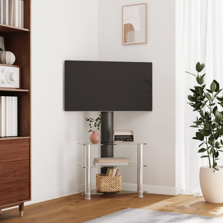 Tv-standaard hoek 3-laags voor 32-70 inch zwart en zilverkleur