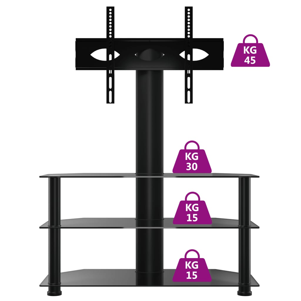 Tv-standaard hoek 3-laags voor 32-70 inch zwart