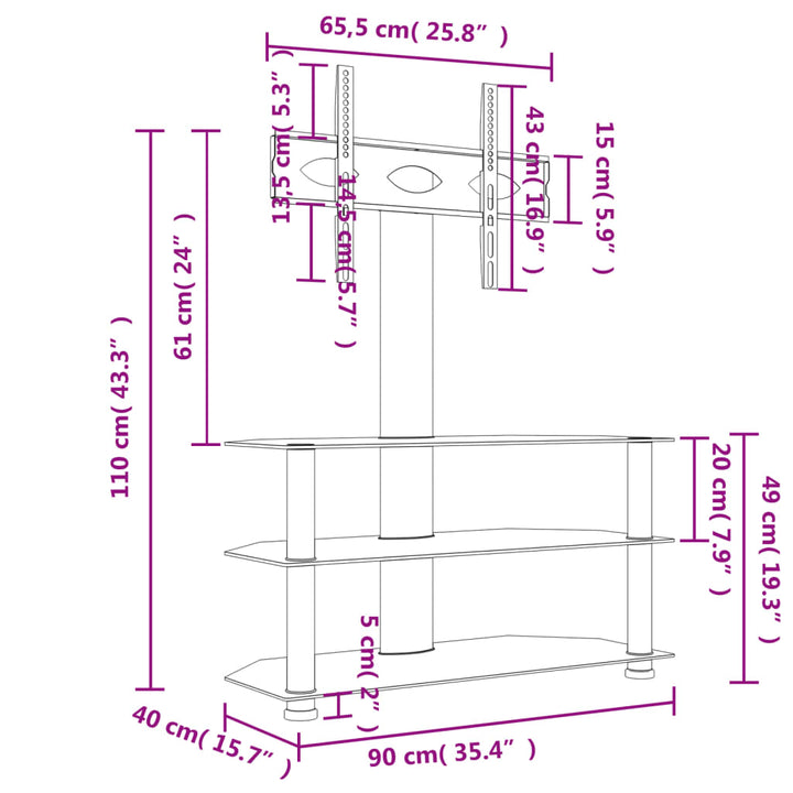 Tv-standaard hoek 3-laags voor 32-70 inch zwart