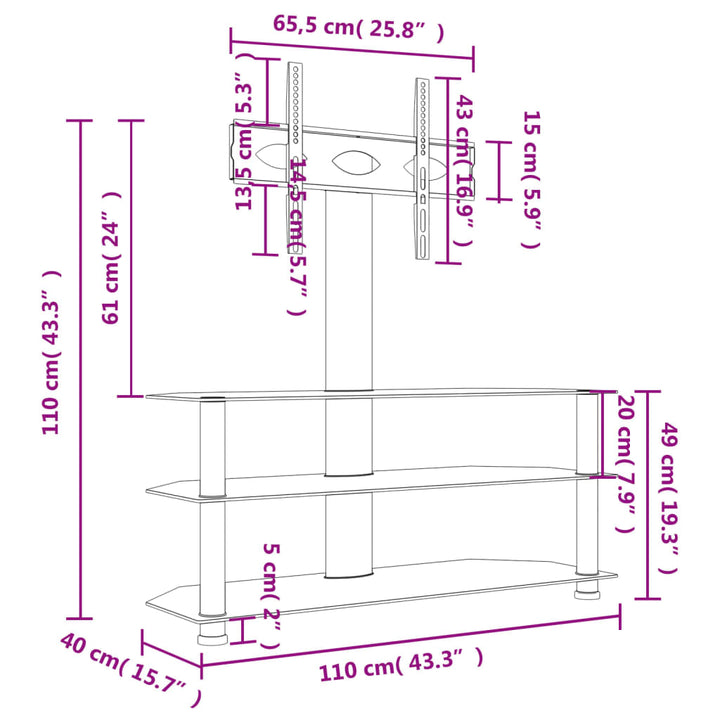 Tv-standaard hoek 3-laags voor 32-70 inch zwart