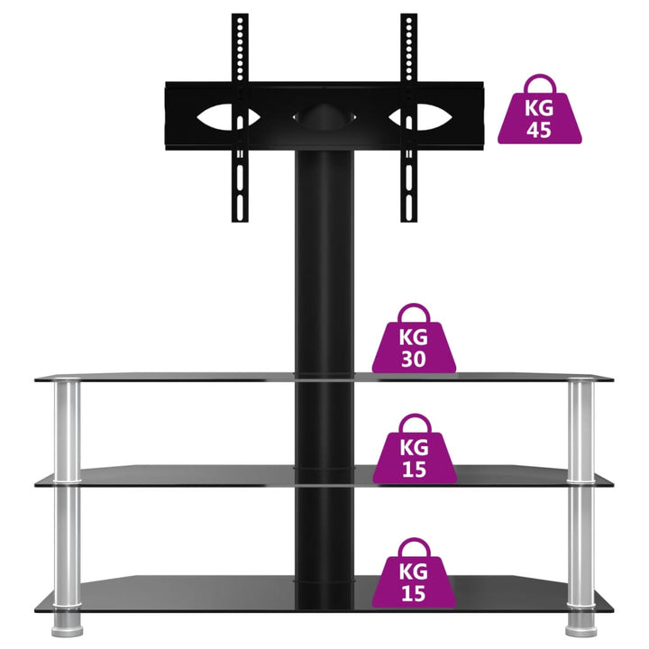 Tv-standaard hoek 3-laags voor 32-70 inch zwart en zilverkleur