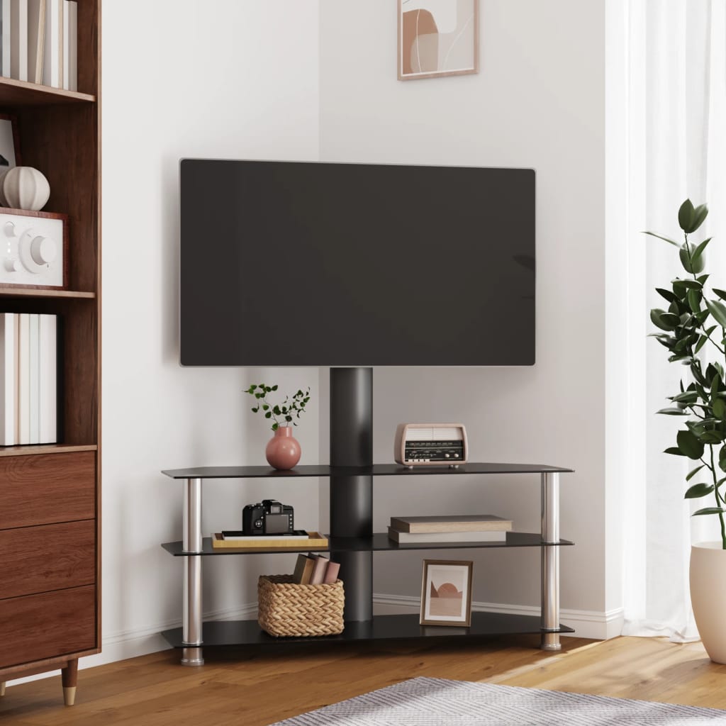 Tv-standaard hoek 3-laags voor 32-70 inch zwart en zilverkleur